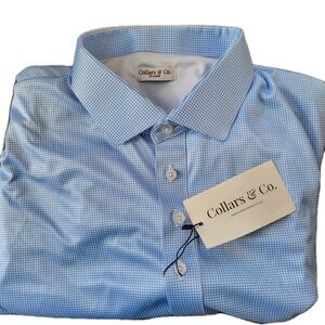 NWT Collars and Co Dress Collar Polo Shirt 2X-Large Blue Houndstooth